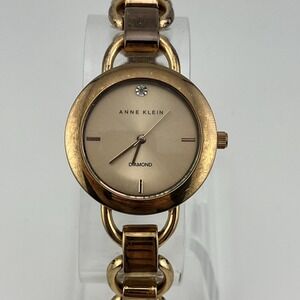 Anne Klein Diamond Watch Women 34mm Case Rose Gold 7.5" Band- New Battery